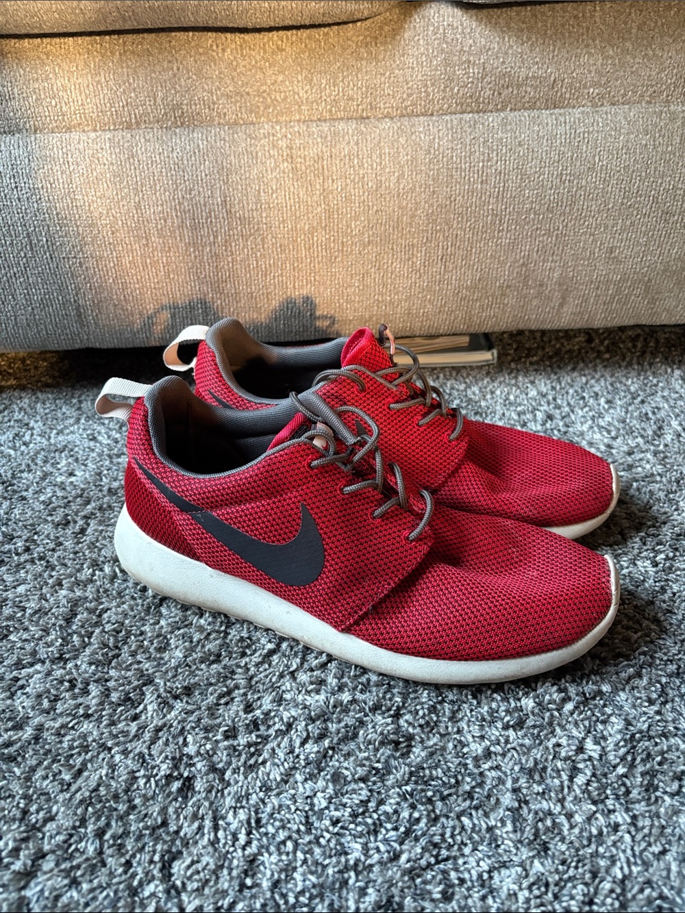 Nike Men’s Red Mesh Sneakers with Black Swoosh